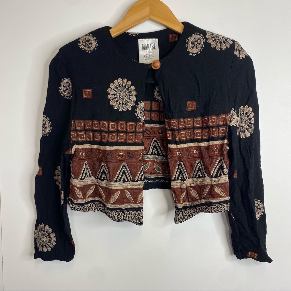 Vintage Marabi Small Cardigan With Shoulder Pads Button Aztec Longsleeve